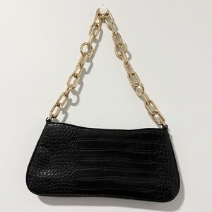 A New Day Black Croc-Embossed Shoulder Bag‎ with Gold Chain